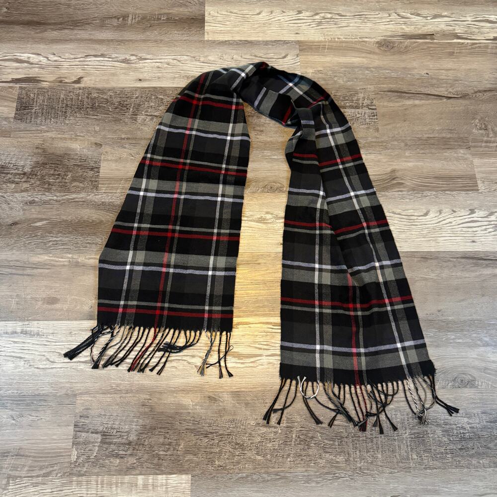 Cashmere Plaid Tartan Scarf Black Gray Red Fringe Preppy Dark Academia Winter